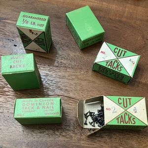 Dominion tack & nail company blued cut tacks. 1/8 lb net. Vintage.Made in Canada